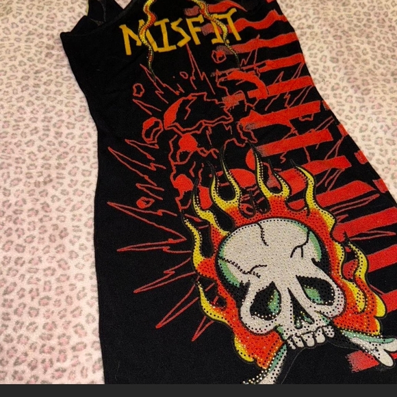 Ed Hardy Rhinestone Skull and Flames MISFIT Dress. S But Has Lots Of Stretch - Picture 2 of 7